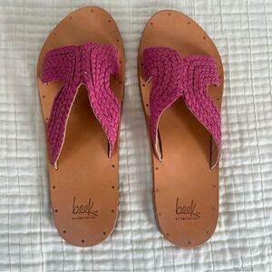 Beek Myna Women’s Pink Leather Woven Slide Sandals Size 10 Original Box Included